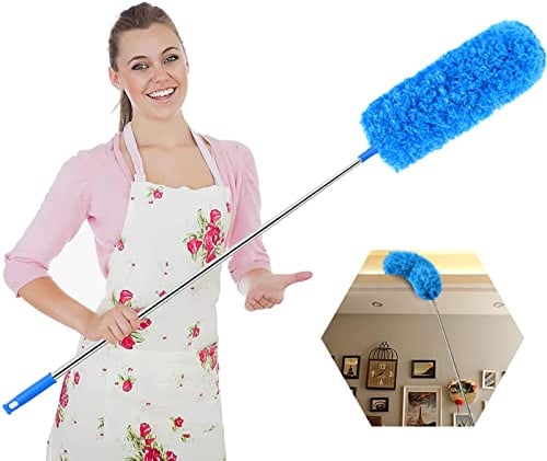 Feather Duster,Microfiber Extendable Duster with 100'' Telescopic Stainless Steel Extension Pole and Soft Silicone Cap,Easy to Absorb Dust Anti Static,Perfect for Cleaning Cobweb,Ceiling Fan,Car etc