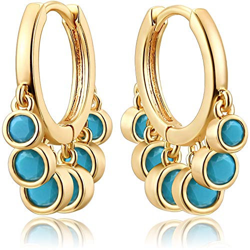 Mevecco Gold Tassel Huggie Hoop Earrings 18K Gold Plated Dainty Small Star Disc Cross Turquoise CZ Tassel Dangle Drop Huggy Sleeper Earrings for Women Gift for Her