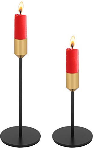 IBLUELOVER Gold Metal Pillar Candle Holders Wedding Taper Candlestick Holders Matte Black Modern Iron Candle Stand Candelabra for 3/4 inch Thick Candle for Weddings,Housewarming, Parties(Gold 2pcs)