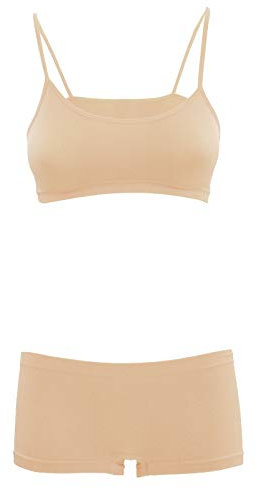 Toocool Mädchen-Unterwäsche-Anzug, Mädchen-BH und -Shorts für Tanz und Kunstturnen, Fitness-Unterwäsche und Sportkleidung für Kinder LO-TZ078 [8-10, Beige]