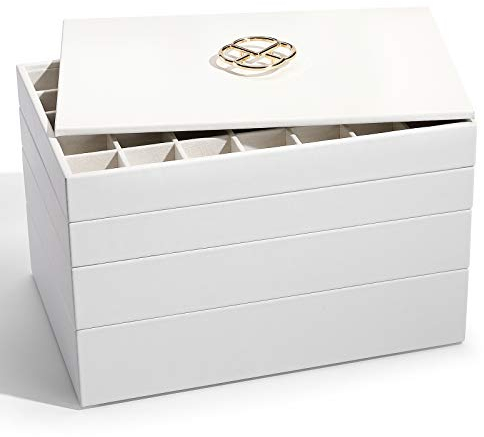 Vlando Schmucktablett, Schmuck-Organizer für Schubladen, Schmuck-Organizer, stapelbare Schmuck-Organizer, Schubladen, 5-in-1, weiß