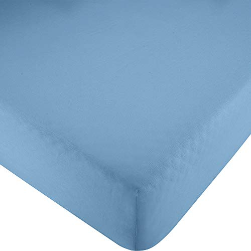 Erwin Müller Spannbettlaken, Spannbetttuch Renforcé Würzburg, Uni blau Größe 180x200 cm - strapazierfähig, formbeständig, mit Rundumgummi