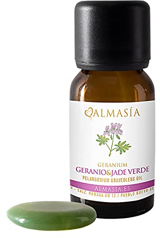 Ätherisches Öl der Geranie - 15 ml - Entzündungshemmend - Hilft das Hormonsystem - Gleicht Körper, Geist und Seele aus - Grüner Jade-Edelstein - 100% Natürlich - Nicht an Tieren Getestet - Almasía