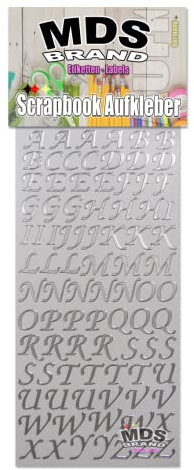 MDSBrand Groß 1,5cm Buchstaben Aufkleber mit feinen elegante Rand zum beschriften & Selbstgestalten von Fotobuch & DIY Projekte, Dekorative Matt Aufkleber mit Silber Rand zum basteln 24-1 (A-Z Silber)