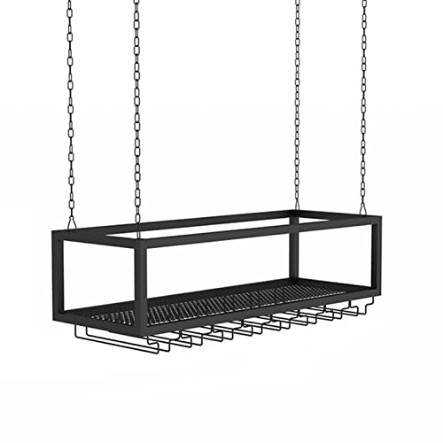 DRSFF Black Wine Rack Ceiling Hanging Wine Bottle Holder ，Home Bar Iron Champagne Stemware Glasses Storage Shelf Kitchen Wall Mounted Metal Floating Organizer Shelves (Size : 120x25x20cm)