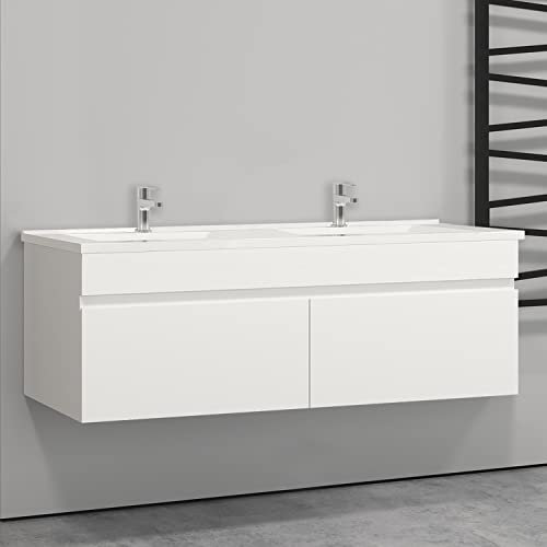 AICA sanitaire Ensemble de Meuble de Salle de Bain Blanc 120cm+Vasque-Armoire de Rangement-Meubles-lavabos