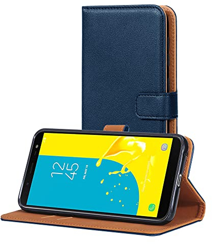 AICEK Compatible avec Samsung Galaxy J6 2018 Coque, Cuir PU Coque pour Samsung J6 2018 Housse Portefeuille en Cuir Etui Case Bleu