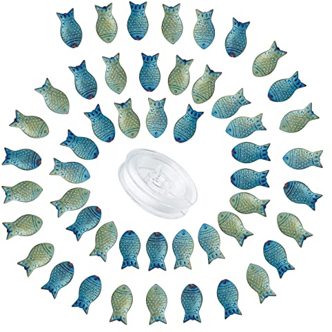 SUNNYCLUE 1 Box 50 Stück Fisch Perlen Blaues Glas Meer Ozean Tier Fische Geschnitzte Voll Überzogene Gefrostete Galvanisierte Charms Elastischer Faden Für Die Schmuckherstellung DIY Armbänder