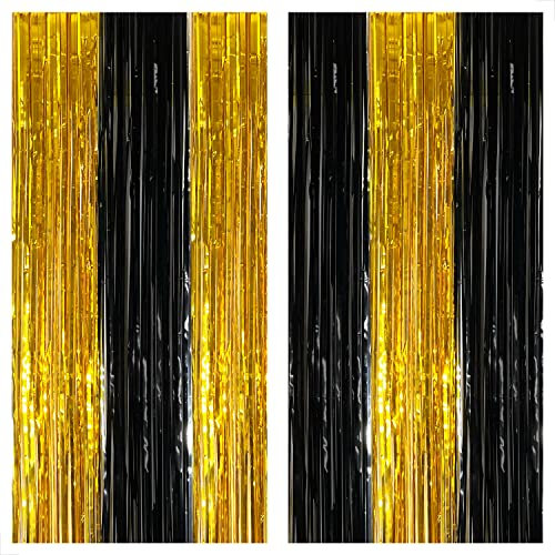 KatchOn, Xtralarge Black and Gold Streamers - 3.2x8 Feet, Pack of 2 | Foil Fringe Curtain for Black and Gold Party Decorations | Oscars Party Decorations | Graduation Decorations 2025