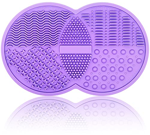 Makeup Pinsel Reinigungsmatte, Silikon Scrubber, Reiniger Pad, Kosmetikpinselreiniger, Reinigungspad für Pinsel, Schwamm, Puderquaste (Lila)