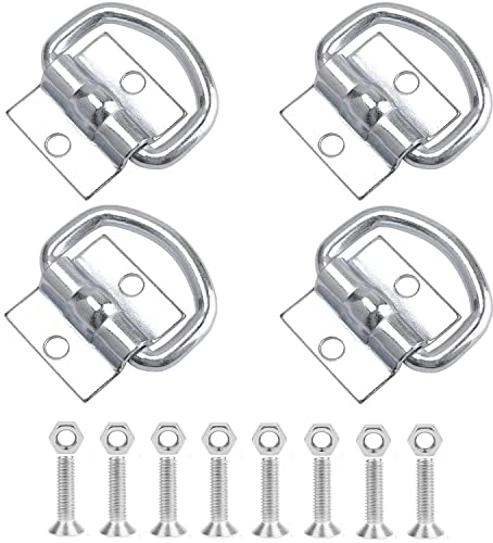 Fohirey D-Ring Tie Downs 4 Pack, Heavy Duty Cargo Tie Downs Lashing Eyelets, Anchors D Lashing Rings Hook with 8pcs Screws and Nuts for Load Securing in Trailer Truck Boat Cars Kayak