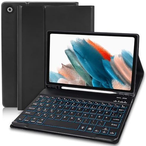 Lielax Samsung Galaxy Tab A8 Tastatur Hülle 10,5 Zoll 2022(SM-X200/X205/X207), Slim Schutzhülle mit Magnetisch Abnehmbare Kabellose Deutsches QWERTZ Tastatur für Samsung A8-Schwarz