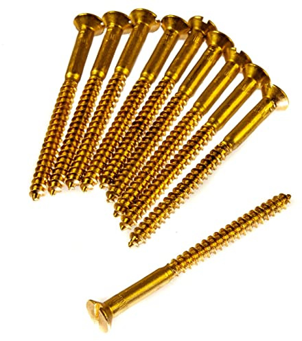 Brass Countersunk Slotted Wood Screws - 6.0mm x 75mm - 12 x 3 (Pack of 10)