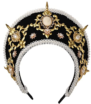 Renaissance Mittelalter Tudor Queen Kopfschmuck für Damen Anne Boleyn Stirnband Elizabethan Royal Coronet Kapuze Tiara Hut (Schwarz 1)