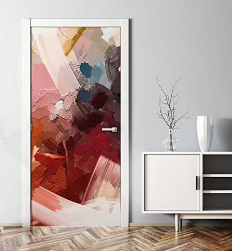 MyMaxxi - Tür bekleben mit Türtapete Türposter Türfolie Selbstklebend 90x200 Gemälde mit bunten Pinselstrichen - Tür verschönern Türaufkleber Türklebefolie Farbenfroh Farbverlauf rot