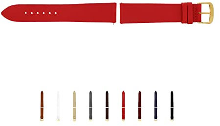 SELVA Uhrenarmband, 14-24 mm, Leder, zum Wechseln, Ersatzarmband für Smartwatch, Made in Germany, Größe:16 mm, Farbe:Rot mit Goldener Schließe