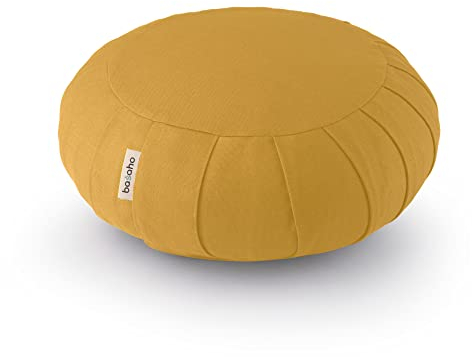 basaho CLASSIC Zafu Meditationskissen Yogakissen | Bio-Baumwolle | Buchweizenschalen | Abnehmbarer und waschbarer Bezug (Senfgelb)