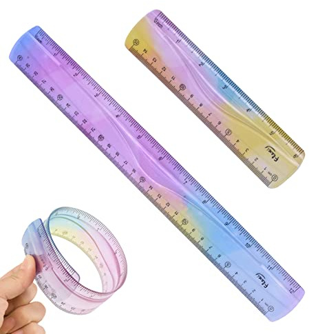 Zngou Flexibles Lineal, 30 cm/15 cm, bunt, unzerbrechlich, weich, biegbar, Kunststoff, bruchsicher, gerade, Klassenzimmer, für Schule, Büro, 2 Stück