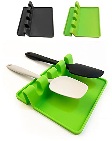 PFLYPF Vassoio per utensili da cucina, 2 pezzi, in silicone, per cucchiai multifunzione, antiscivolo e resistente al calore, per posizionare cucchiai, coperchi, spatole, bacchette