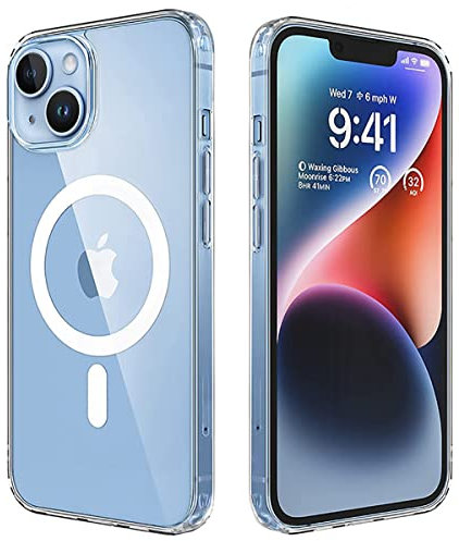 Mixroom - Cover Magnetica per iPhone 13, Compatibile con MagSafe, Ricarica Wireless, Custodia Antiurto Telefono, Retro Antigraffio Trasparente