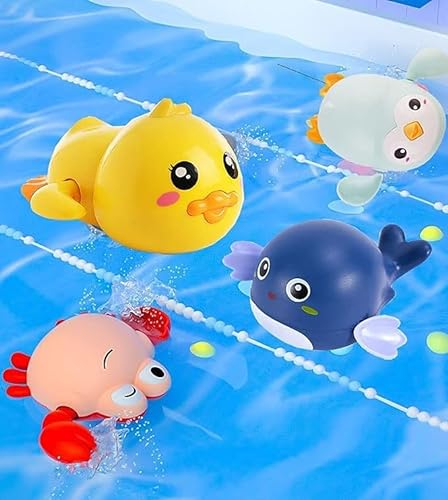 NIWWIN Baby-Badespielzeug für Kinder, magnetische Angelspiele mit schwimmendem Badewannen-Aufziehspielzeug und Fischernetz, Angelruten-Wasserpool-Spielzeug für Kleinkinder von 1–3
