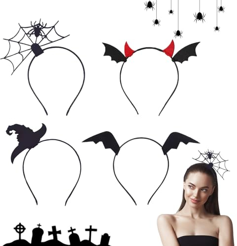 IWTBNOA Halloween Hexenhut Haarreif, Halloween Haarreifen, Fledermaus Stirnband, Spinnennetz Stirnband, Spinne Haarreif für Halloween Requisiten Cosplay Headwear Halloween Partyzubehör