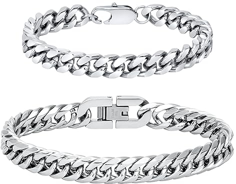 flintronic Armkette Herren Edelstahl, Herren Armband Panzerkette für Männer/Jungen, Schwer Glieder Link Armband, Armreif Hip Hop Rapper Modeschmuck 10mm Breit/19CM Lang, 2 Stück