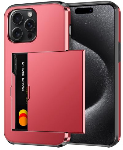 Coolden for iPhone 15 Pro Case with Card Holder Armor Shockproof Case Heavy Duty Protective Case Hard Back Soft TPU Bumper Card Slot Wallet Case Cover for iPhone 15 Pro Phone Case (Red)