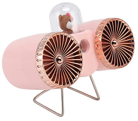 HEEPDD USB-Tischventilator, Starkes Wind-Retro-Erscheinungsbild, Doppelflügel-Tischventilator mit 3 Geschwindigkeiten für Schlafsäle (Rosa)