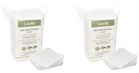 Larelle Maxi-Bio-Watte für Mama & Baby, 60 Stück, extra groß, GOTS Ecocert, perfekt für die Baby-Pflege und die tägliche Schönheitspflege (Packung mit 2)