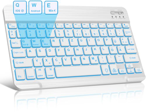 JADEMALL Kabellose Tablet Tastatur QWERTZ Deutsches - Bluetooth Magnetisch ultraleichtes Tastatur mit iOS-Sondertasten für Pad, Galaxy Tab, Xiaomi Pad,Huaiwei (Weißer - Klassiker)