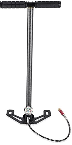 3-stufige Hochdruck Handpumpe aus Wolframstahl für PCP-Luftgewehre und Bootreifenball, Edelstahl Handreifenpumpe für Fahrradreifen und Luftpistolen Mit Manometer für Präzise Druckeinstellung