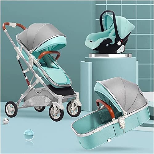 OHaGin 2-in-1-Kinderwagen-Buggy mit Kindersicherheitsstuhl, Hochlandschafts-Anti-Schock-Kinderwagen, Regenschirm-Kinderwagen, Faltbarer Luxus-Kinderwagen, Kinderwagen für Neugeborene (Farbe: Khaki)