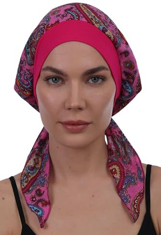 Deresina Kopfbedeckung Einfach Binden Baumwoll Kopftücher (Hot Pink Paisley)