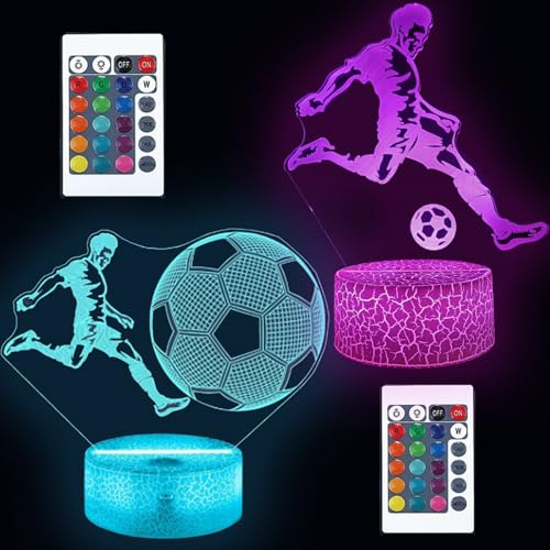 XRR Fußball Nachtlicht, 2 Stück Fußball 3D Illusion Lampe für Kinder Nachtlicht Kinder mit 16 Farben Ändern und Fernbedienung, Schreibtischlampen Geschenke für Mädchen Jungen