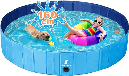 Wimypet Foldable Dog Swimming Pool Puppy Bathtub, Non-Slip Pet Bathing Tub for Dog &Cat, Dogs Paddling Pool in Yard Garden Outdoor (160 x 30 cm)