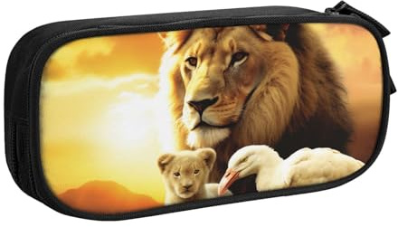 ULKMFFCF Federmäppchen mit Sonnenuntergang, Löwe und Vogel, bedruckt, schwarz, großes Fassungsvermögen, für Studenten, Schreibwaren, Federmäppchen mit Reißverschluss, für Schule, Büro, Reisen und