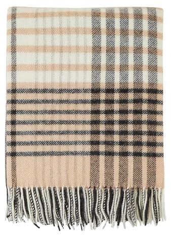Cozy Blankets Wolldecke/Überwurf, 100 % neuseeländische Wolle, perfekt für Zuhause und draußen, Schurwolldecke mit Fransen, 140 x 200 cm, pfirsichfarben