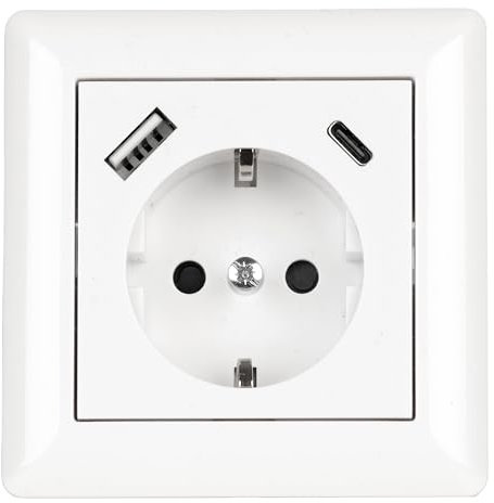 BLicht Schutzkontakt-Steckdose 2 x Anschluss USB Typ A+C Weiß 3,5A mit Rahmen