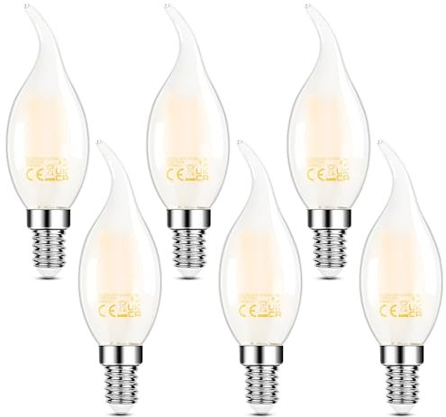 Hcnew E14 Dimmbar Kerze LED Lampe für Kronleuchter, 6W(Max.6.5W) 806 Lumen ersetzt 60 Watt,2700K Warmweiß Vintage LED Filament Glühlampen,Milchglas,6 Stück
