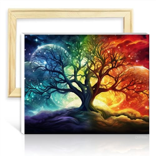 LiHEQING Paintting Fantasy-Landschaftspigment auf Leinwand, Gemälde für Erwachsene, mit 3 Pinseln und Acrylfarben, Wanddekoration für zu Hause, mit Rahmen (40 x 50 cm)