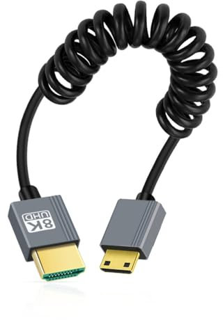CY-Kabel, Mini-HDMI 2.1-Stecker auf HDMI-Stecker, 8K 60 Hz, dehnbares Spiralkabel für HDTV, Computer, Laptop-Monitor (100 cm)