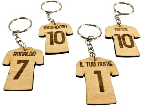 GDG Laser Collection Portachiavi in Legno con Nome e Numero Personalizzabile. (Maglia da calcio)