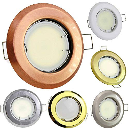 6x LED Einbaustrahler Set gold rund 7 Watt warmweiß 230V - GU10 Einbauleuchte 55-60mm Bohrloch - Einbau-Spot Decken-Strahler Deckeneinbaustrahler Deckenspot Deckeneinbauleuchte