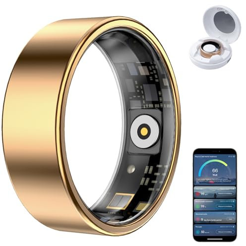 HPLSZCN Smart Ring, Size First, Health Ring No App Subscription, Heart Rate, Blood Oxygen, Fitness Monitor, Sleep Tracker, Women’s Health, Up to 7-Day Battery, Smart Rings for Men/Women (Gold, 8)