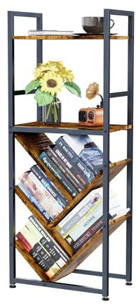 Tree Bookshelf, 7-Tier Floor Standing Tree Bookcase,Space-Saving Small Bookshelves Storage Organizer for Books, CDs, Movies, Rustic Industrial Wood Book shelf for Bedroom, Living Room, Home Office