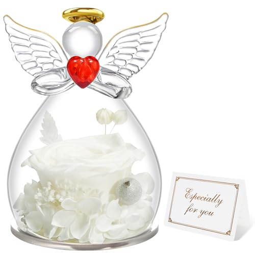 Miofula Ewige Rose Geschenke für Frauen,Infinity Rosen Schutzengel Geburtstagsgeschenk für Frauen,Blumen Engel Figur Geschenke für Mama Mutter Oma Freundin Geschenk Weihnachten Jahrestag Hochzeitstag