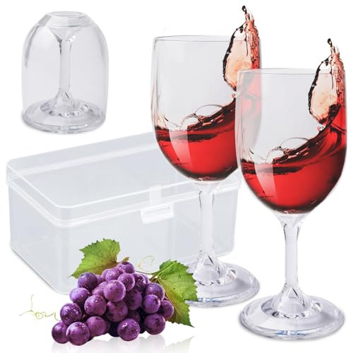 GOEDCH Bicchieri da Vino in Plastica: Confezione da 2 Bicchieri da Vino Infrangibili da Campeggio, Pieghevoli con Scatola, Compatti da Asporto per festival