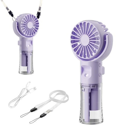 Hifot Mini Ventilateur Brumisateur Portable Silencieux Rechargeable USB Petit Ventilateur de Bureau Poche Ventilateur à Main Portatif Pliable pour Camping, Exterieur, Voyage, 4 Vitesses Violet