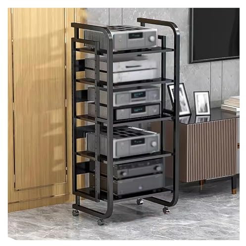 Audio Rack Cabinet, 5-Tier AV Media Stand with Adjustable Shelves, Media Tower for Game Consoles, Entertainment Systems, Record Players, Stereo Receivers and CD Players